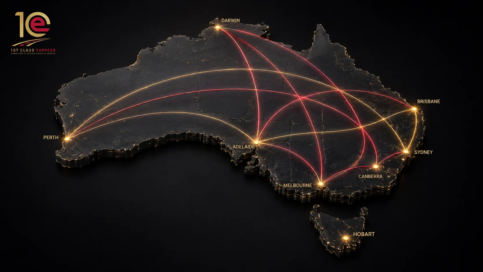 Illustration of an Australian freight route network, with major capital cities linked by highlighted corridors